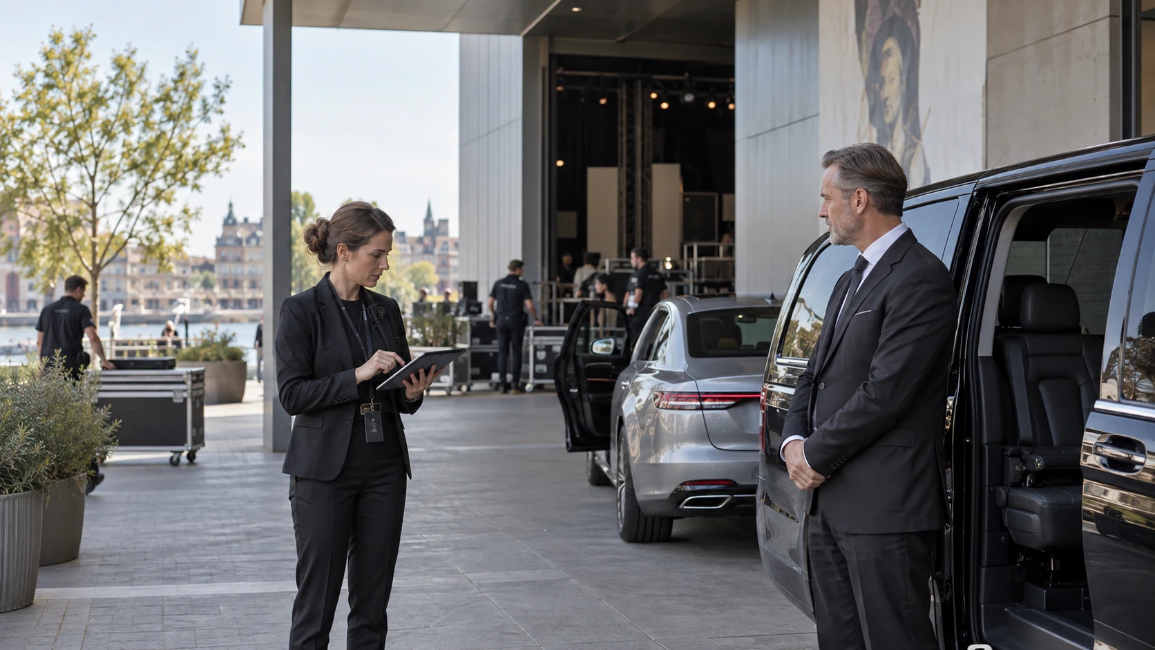 Transportcoördinator stemt de planning af met een eventchauffeur